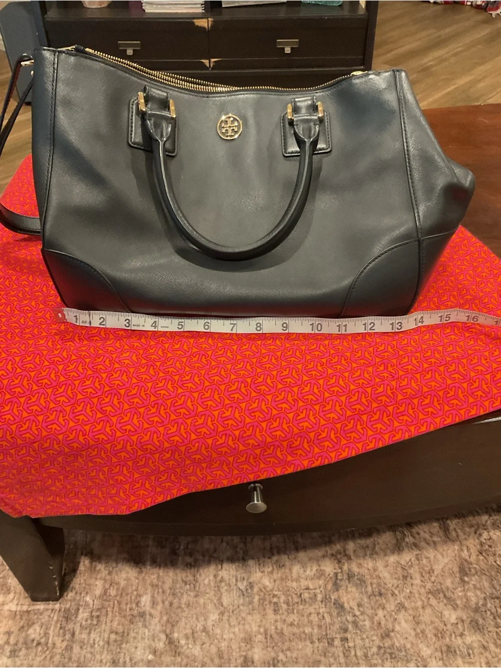 Tory Burch Black Leather Satchel with Gold Hardware